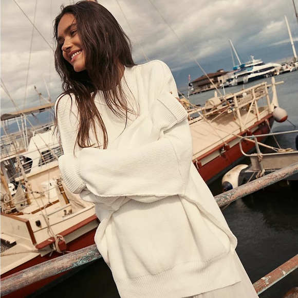 Free People easy street tunic White Sweater S $128 NWT - Picture 1 of 7